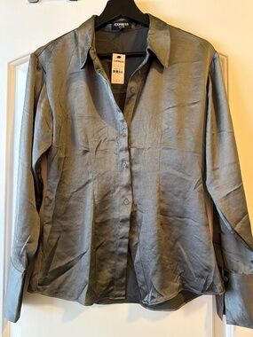 Express Gray Collared Button Down Shirt